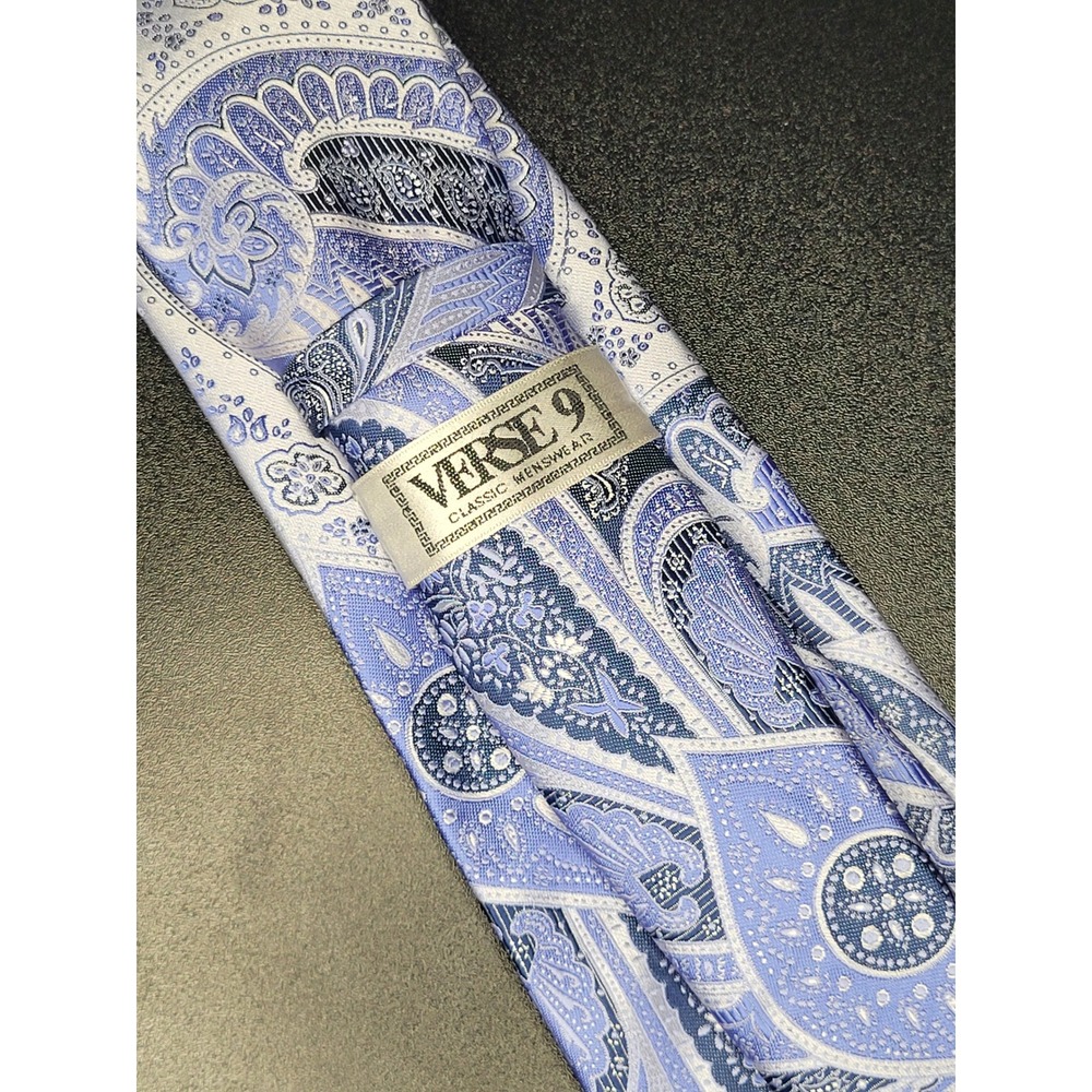 Verse 9 Necktie Blue White Floral Paisley Good